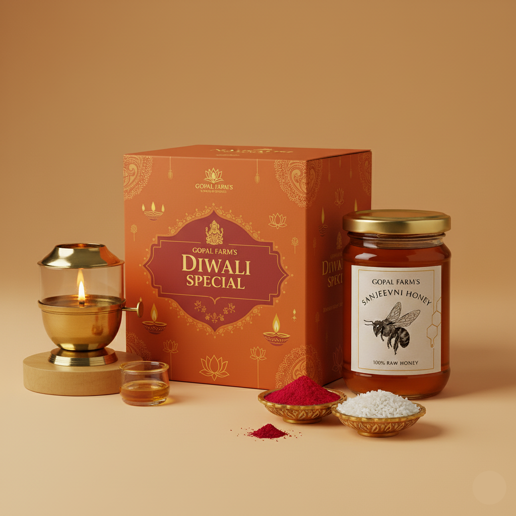 Diwali Special Puja Box – Sanjeevni Honey, Akhand Jyot Diya & Puja Essentials | Gopal Farms Limited Edition